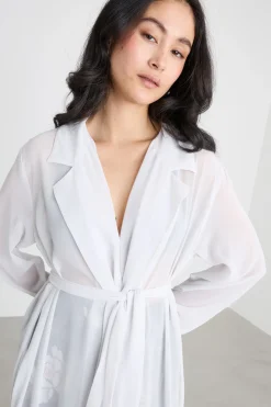 Spolverino in georgette con cintura - Bianco