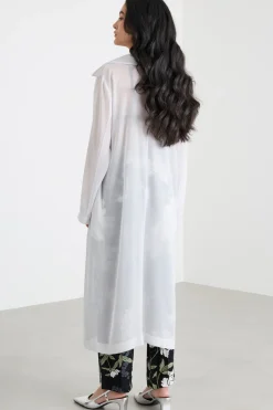 Spolverino in georgette con cintura - Bianco