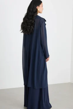Spolverino in georgette con cintura - Blu