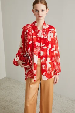 Spolverino in georgette stampata - Rosso Bianco