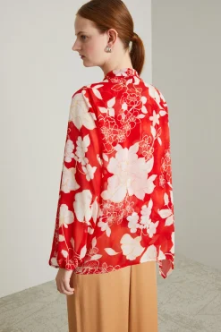 Spolverino in georgette stampata - Rosso Bianco