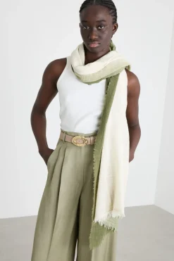 Stola con frange - Verde Bianco
