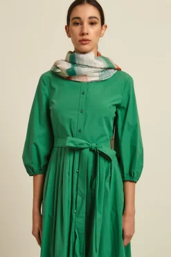 Stola con profili sfrangiati - Verde Bianco Arancio
