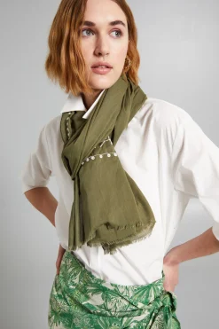 Stola con ricami - Verde Kaki Bianco