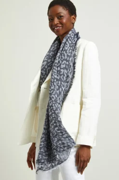 Stola in garza jacquard - Blu Scuro Grigio