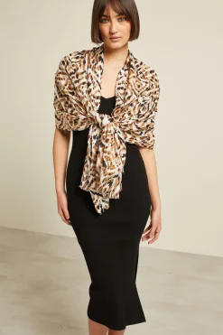 Stola in viscosa stampata - Beige Nero Bianco