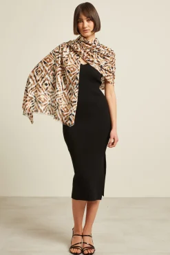 Stola in viscosa stampata - Beige Nero Bianco