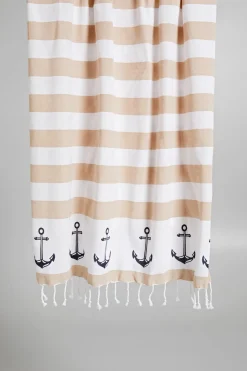 Telo mare con frange - Beige Bianco Blu