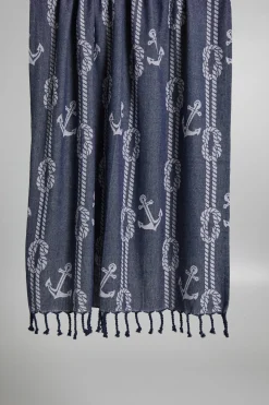 Telo mare con frange - Blu Denim Bianco