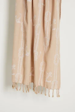 Telo mare con frange - Marrone Chiaro Bianco