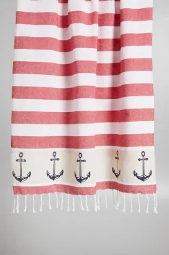 Telo mare con frange - Rosso Bianco Blu