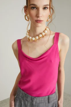 Top con scollo drappeggiato - Fuxia