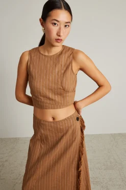 Top cropped gessato - Marrone