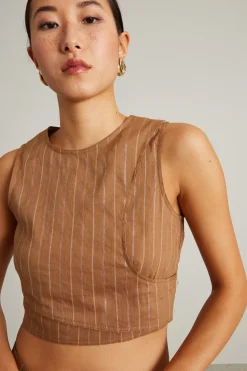 Top cropped gessato - Marrone