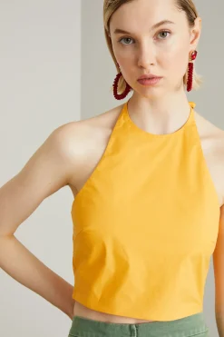 Top cropped in popeline - Arancione