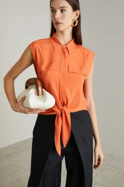 Top in crépe con nodo - Arancione