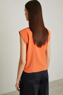 Top in crépe con nodo - Arancione