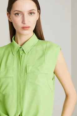 Top in crépe con nodo - Verde