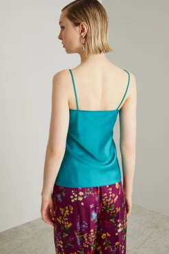 Top in enver satin con pizzo - Petrolio