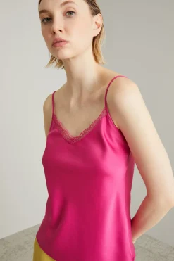 Top in enver satin con pizzo - Fuxia