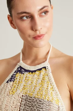 Top in maglia con frange - Ecru Viola