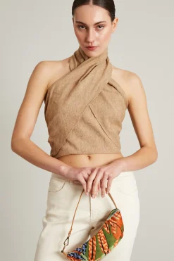 Top incrociato in misto lino - Beige