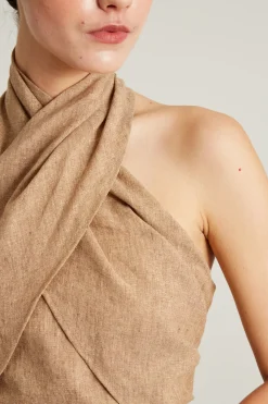 Top incrociato in misto lino - Beige