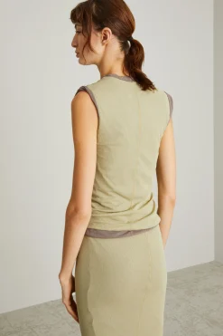 Top smanicato reversibile - Verde Kaki
