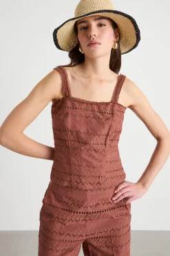 Top a bustier in voile - Marrone