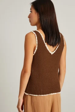 Top a canotta crochet - Marrone