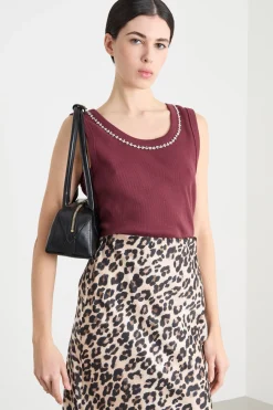 Top aderente con strass - Bordeaux