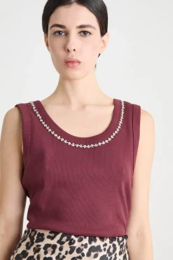 Top aderente con strass - Bordeaux