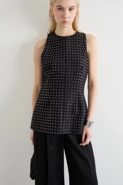 Top aderente con strass - Nero