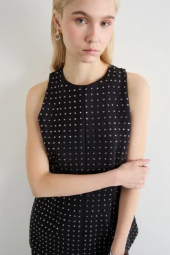 Top aderente con strass - Nero