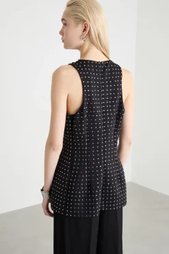 Top aderente con strass - Nero