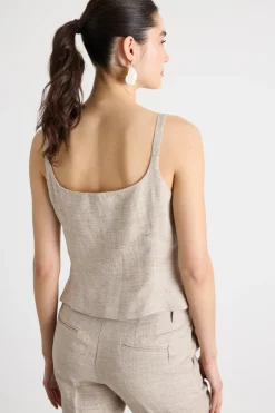 Top aderente con zip - Beige