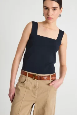 Top aderente in maglia - Blu