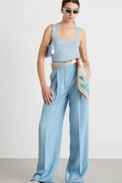 Top aderente in maglia laminata - Azzurro