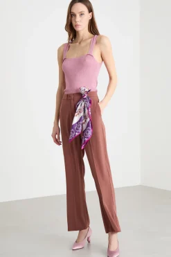 Top aderente in maglia laminata - Rosa
