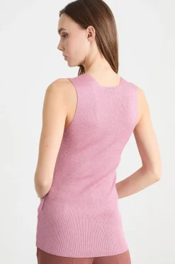 Top aderente in maglia laminata - Rosa