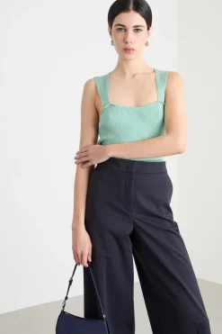 Top aderente in maglia laminata - Verde