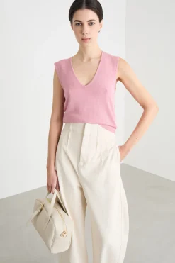 Top aderente in maglia - Rosa