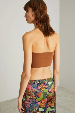 Top a fascia in maglia - Cuoio