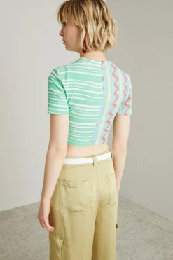 Top arricciato con stampa - Verde Azzurro