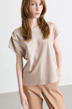 Top asimmetrico con drappeggio - Beige