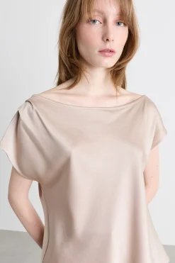Top asimmetrico con drappeggio - Beige