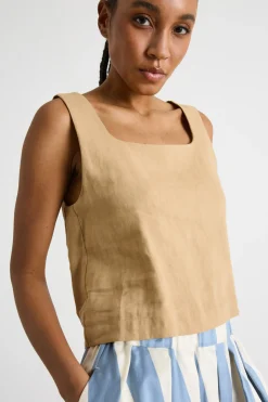 Top boxy con scollo squadrato - Cammello