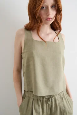 Top boxy con scollo squadrato - Verde