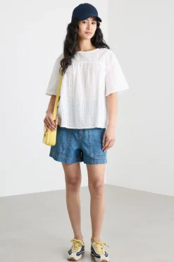 Top boxy in popeline e jersey - Bianco