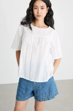 Top boxy in popeline e jersey - Bianco